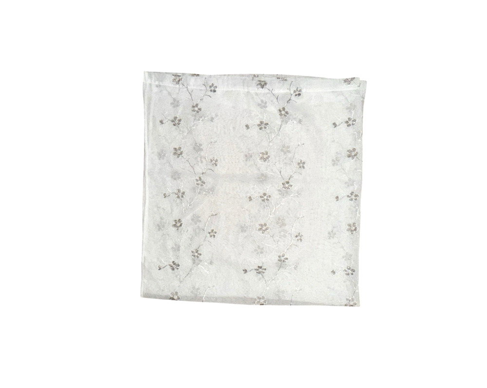 Stunning Sheer Embroidered Shower Curtain White Fabric Silver Metallic Design